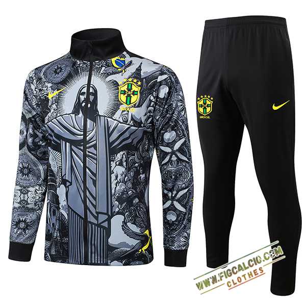 Insieme Tuta Calcio Giacca Brasile Grigio/Nero 2024/2025