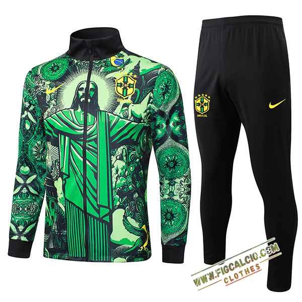 Insieme Tuta Calcio Giacca Brasile Verde/Nero 2024/2025