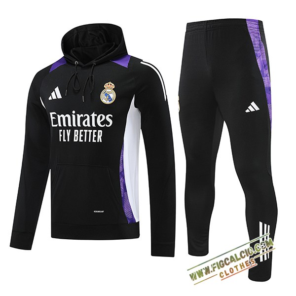 Insieme Giacca Con Cappuccio Tuta Real Madrid Nero/Bianco/viola 2024/2025