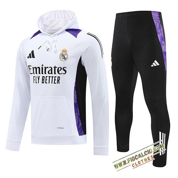 Giacca Con Cappuccio Tuta Giacca A Vento Real Madrid Bianco/Nero/Bianco 2024/2025
