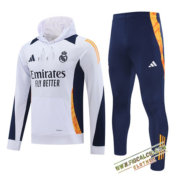 Giacca Con Cappuccio Tuta Giacca A Vento Real Madrid Bianco/Blu/Arancia 2024/2025
