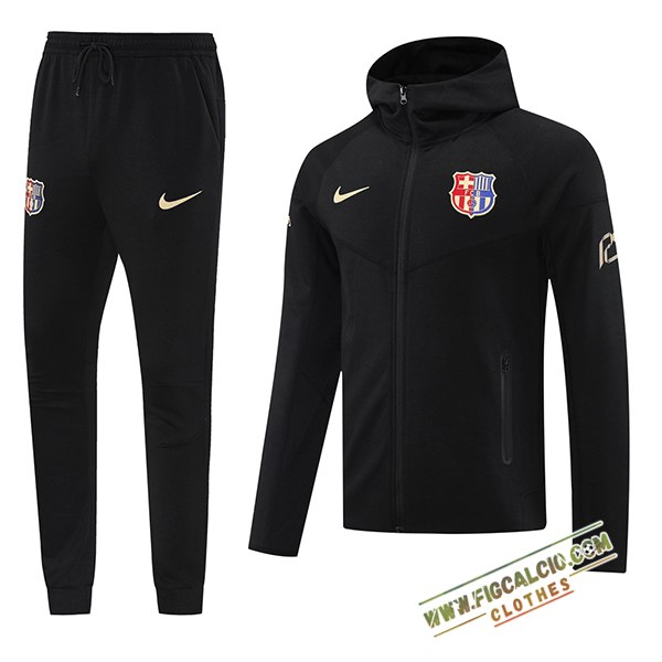 Giacca Con Cappuccio Tuta Giacca A Vento FC Barcellona Nero 2024/2025