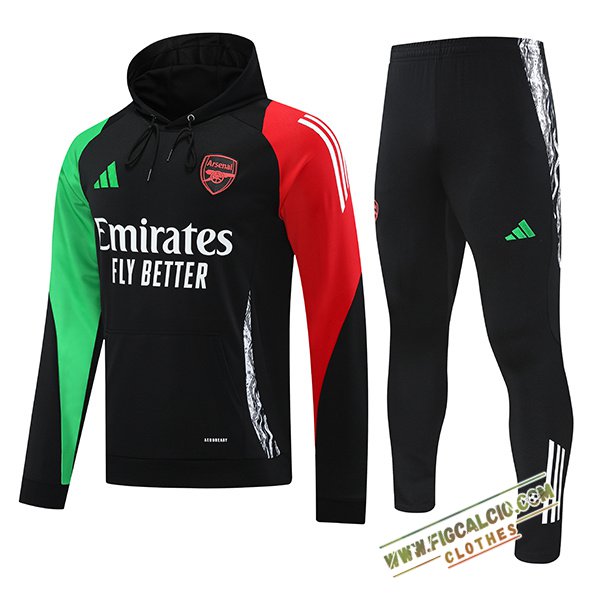 Giacca Con Cappuccio Insieme Tuta Calcio Arsenal Nero/Verde/Rosso 2024/2025