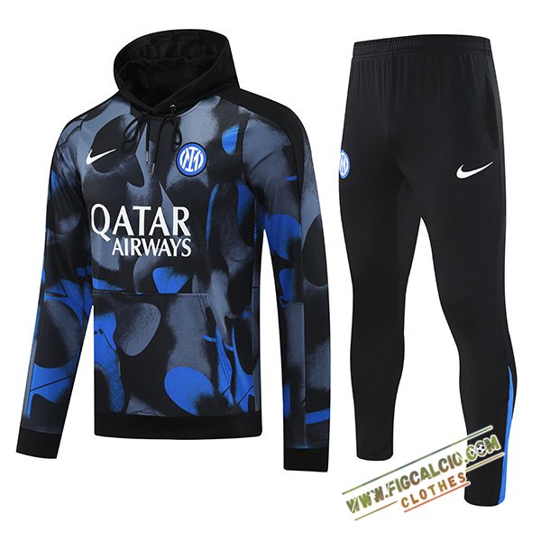 Giacca Con Cappuccio Insieme Tuta Calcio Inter Milan Nero/Blu/Grigio 2024/2025