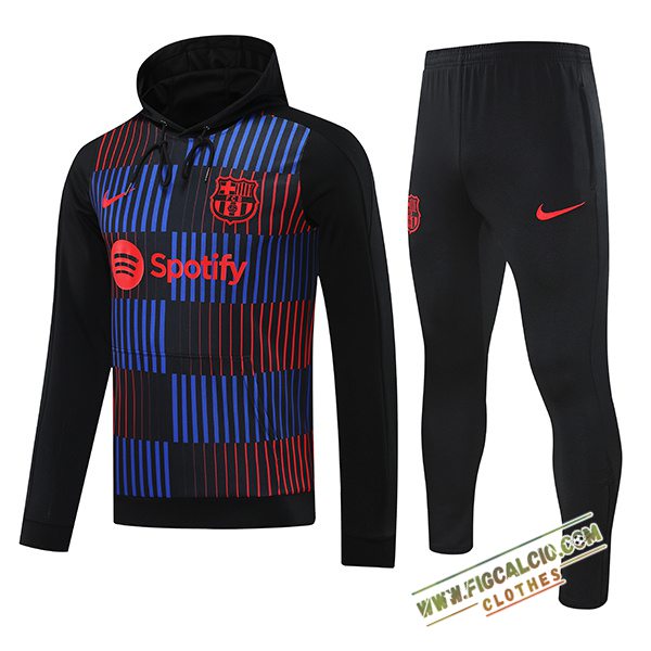 Giacca Con Cappuccio Insieme Tuta Calcio FC Barcellona Nero/Blu/Rosso 2024/2025