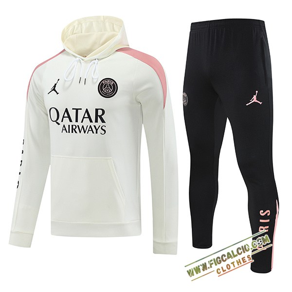 Giacca Con Cappuccio Insieme Tuta Calcio PSG Bianco/Rosa 2024/2025
