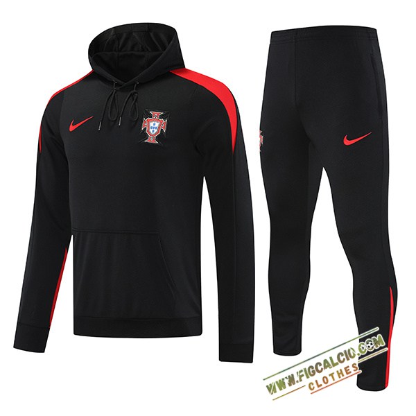 Giacca Con Cappuccio Insieme Tuta Calcio Portogallo Nero/Rosso 2024/2025
