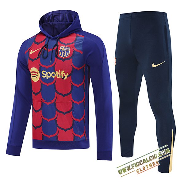 Giacca Con Cappuccio Insieme Tuta Calcio FC Barcellona Blu/Rosso 2024/2025