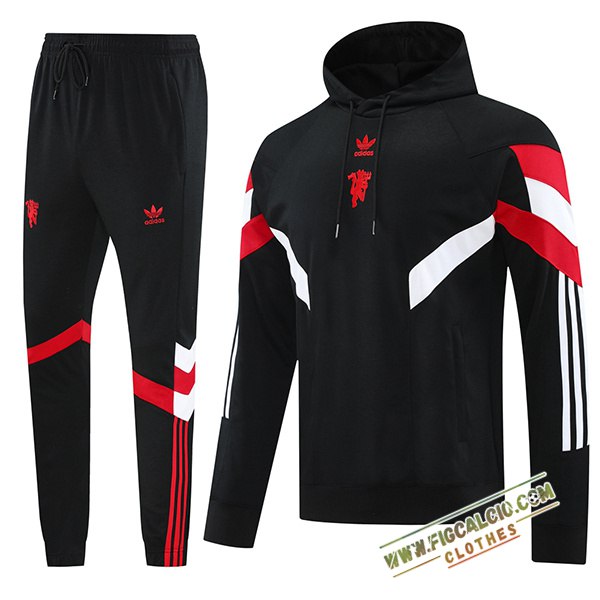 Insieme Giacca Con Cappuccio Tuta Manchester United Nero/Rosso/Bianco 2024/2025
