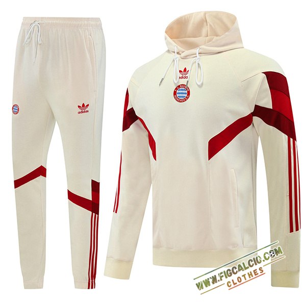Insieme Giacca Con Cappuccio Tuta Bayern Monaco Beige/Rosso 2024/2025