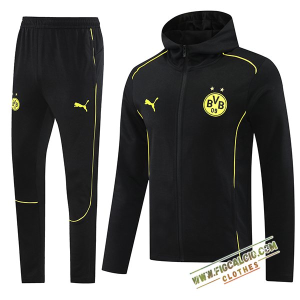 Insieme Giacca Con Cappuccio Tuta Dortmund Nero/Giallo 2024/2025
