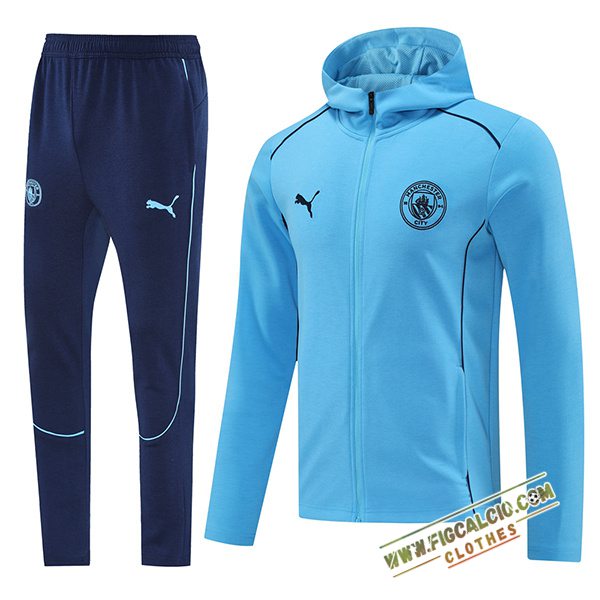 Insieme Giacca Con Cappuccio Tuta Manchester City Blu 2024/2025