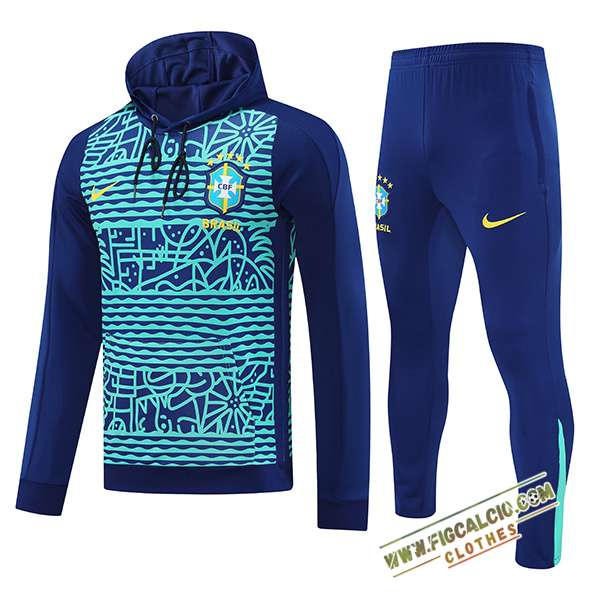 Insieme Giacca Con Cappuccio Tuta Brasile Blu/Verde 2025/2026