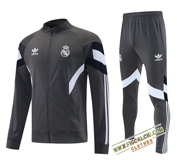 Insieme Tuta Calcio Giacca Real Madrid Grigio/Bianco/Nero 2025/2026