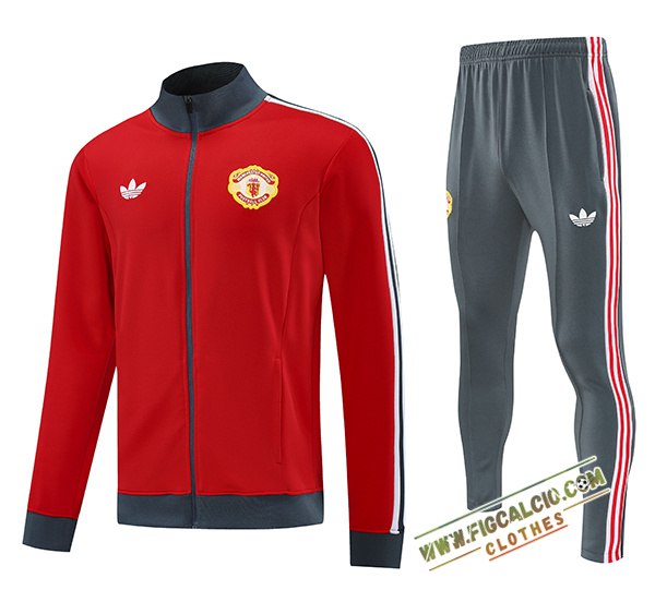 Insieme Tuta Calcio Giacca Manchester United Rosso/Grigio 2025/2026