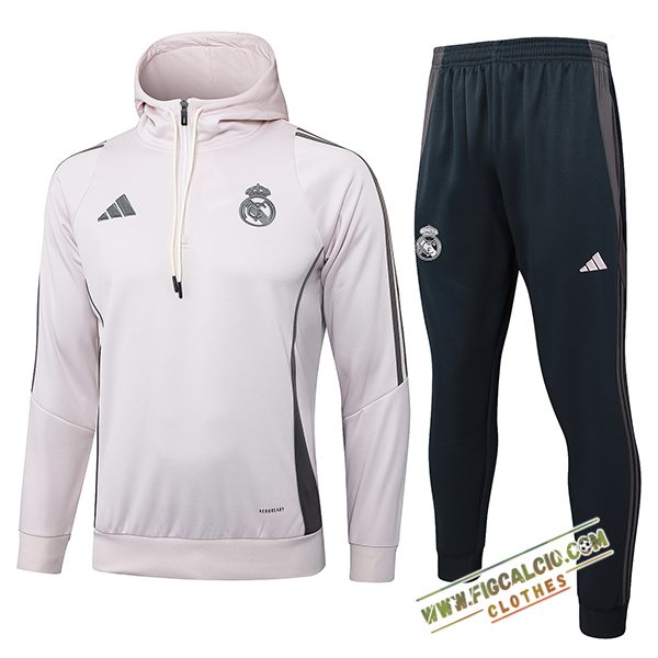 Insieme Giacca Con Cappuccio Tuta Real Madrid Rosa/Grigio 2025/2026