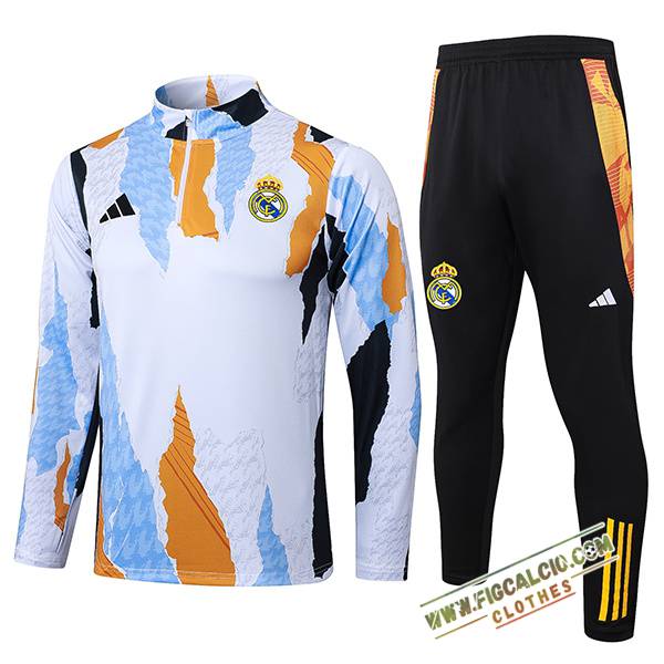 Insieme Tuta Calcio Real Madrid Bianco/Nero/Arancia/Blu 2025/2026