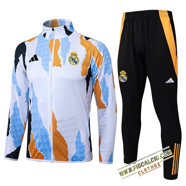 Insieme Tuta Calcio Giacca Real Madrid Bianco/Nero/Arancia/Blu 2025/2026
