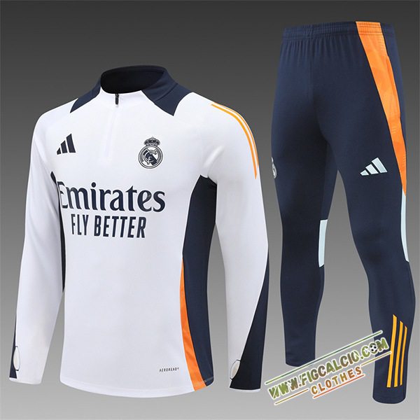 Insieme Tuta Calcio Real Madrid Bambino Bianco/Arancia/Blu 2024/2025