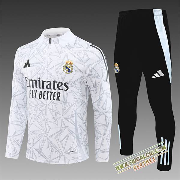 Insieme Tuta Calcio Real Madrid Bambino Bianco/Grigio/Nero 2024/2025