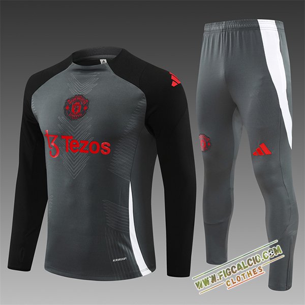 Insieme Tuta Calcio Manchester United Bambino Grigio/Nero/Bianco 2024/2025 -02