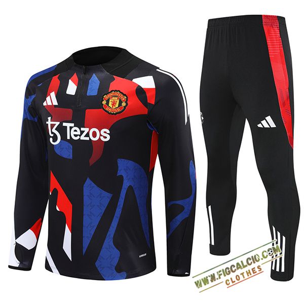 Insieme Tuta Calcio Manchester United Bambino Nero/Rosso/Blu 2024/2025