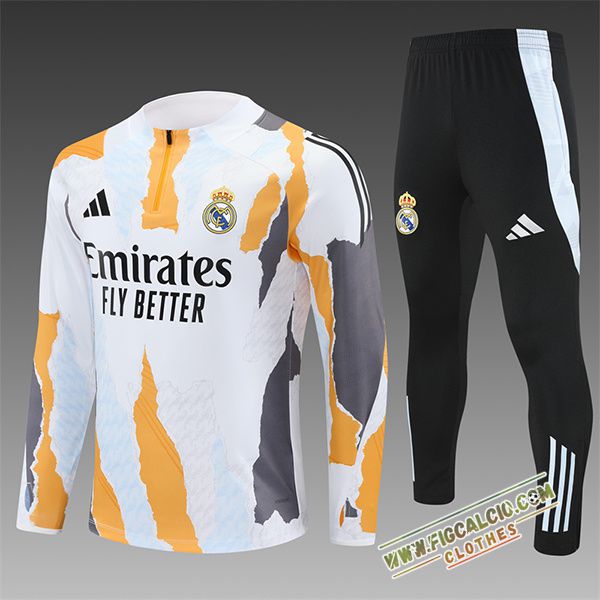 Insieme Tuta Calcio Real Madrid Bambino Bianco/Giallo/Grigio 2025/2026