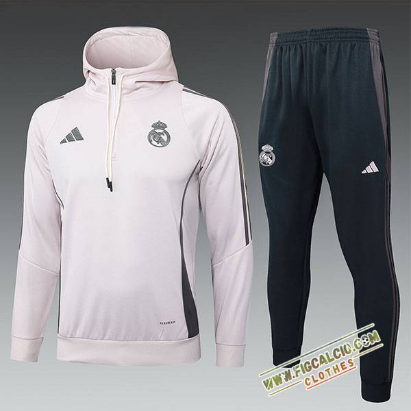 Insieme Giacca Con Cappuccio Tuta Real Madrid Bambino Rosa/Grigio 2025/2026
