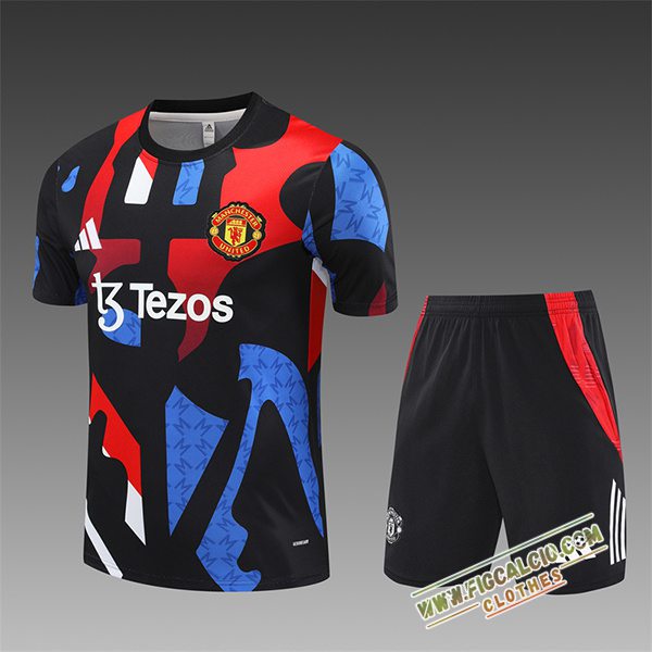 Kit Maglia Allenamento Manchester United Bambino Nero/Blu/Rosso 2024/2025