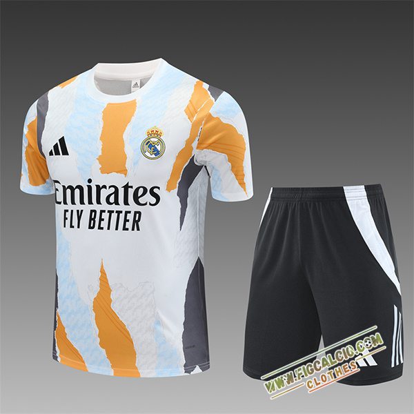 Kit Maglia Allenamento Real Madrid Bambino Bianco/Arancia/Grigio/Blu 2025/2026