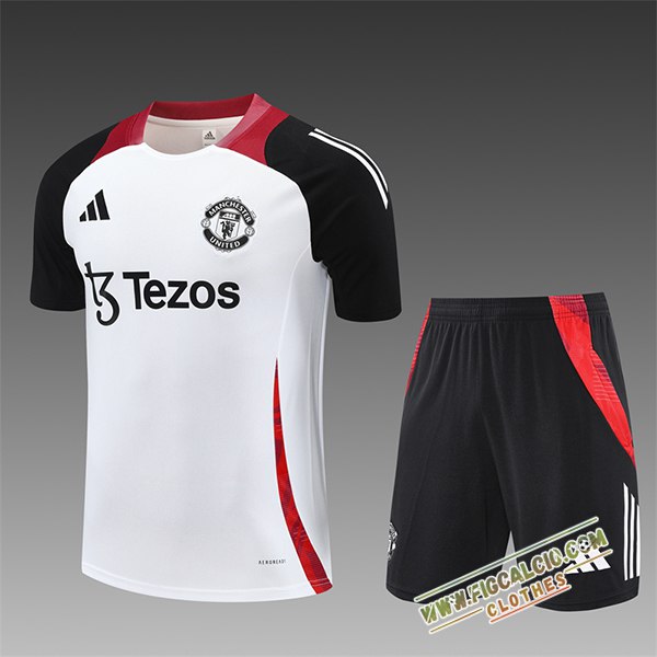 Kit Maglia Allenamento Manchester United Bambino Bianco/Nero/Rosso 2025/2026