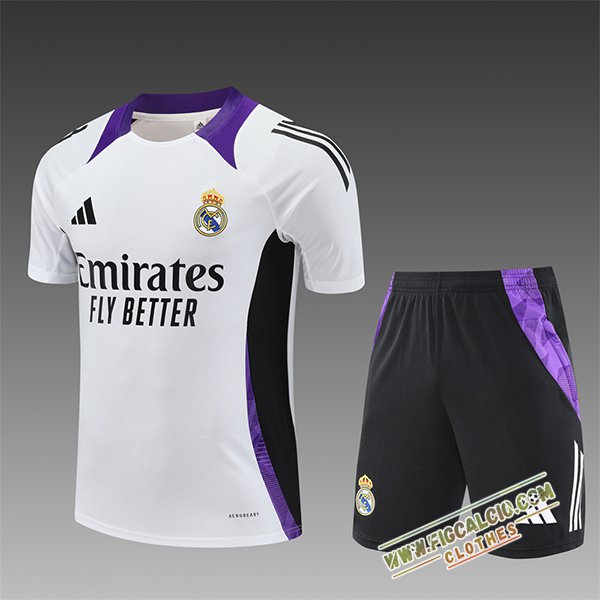 Kit Maglia Allenamento Real Madrid Bambino Bianco/Nero/viola 2025/2026