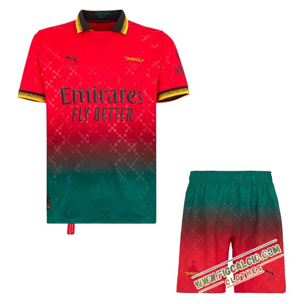 Nuova Maglie Calcio AC Milan Bambino Quarto Rosso 2024/2025