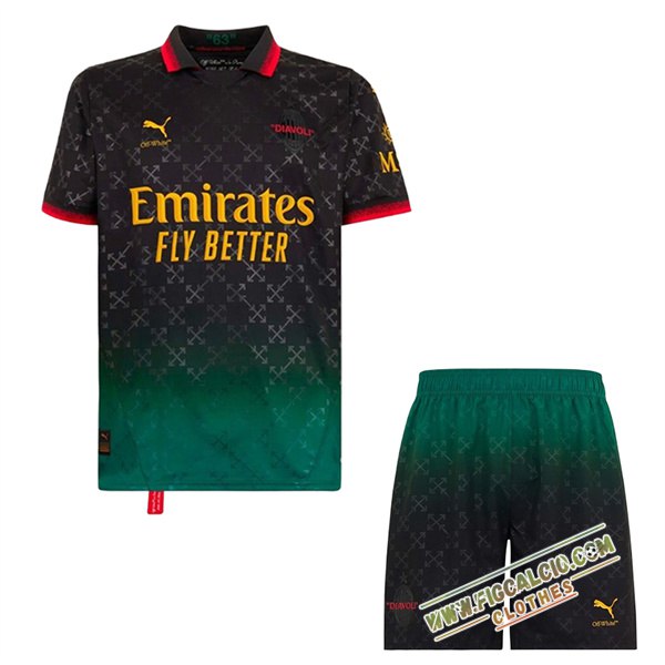 Nuova Maglie Calcio AC Milan Bambino Quarto Nero 2024/2025