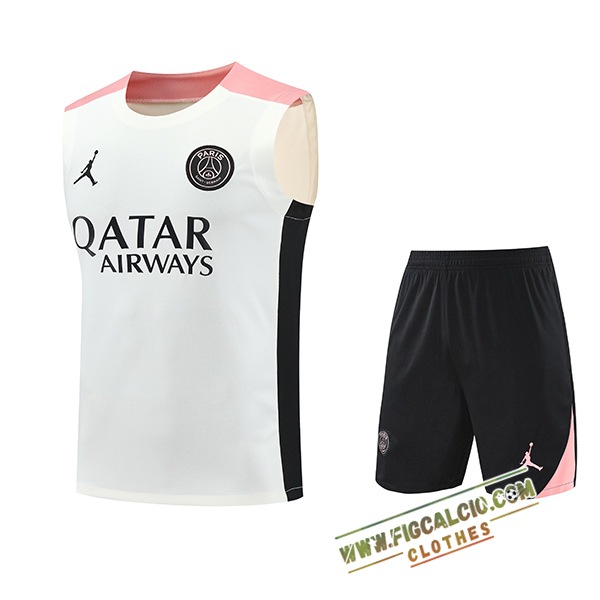 Kit Canotta Allenamento PSG Bianco/Nero/Rosa 2025/2026