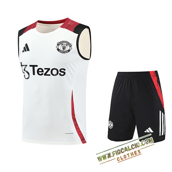 Kit Canotta Allenamento Manchester United Bianco/Nero/Rosso 2025/2026