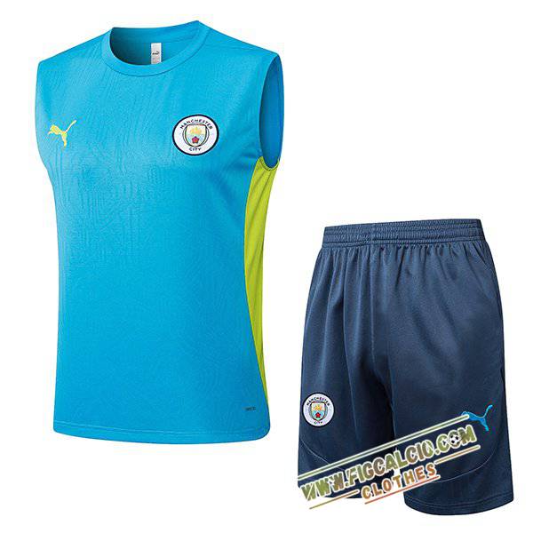 Kit Canotta Allenamento Manchester City Blu/Verde 2025/2026