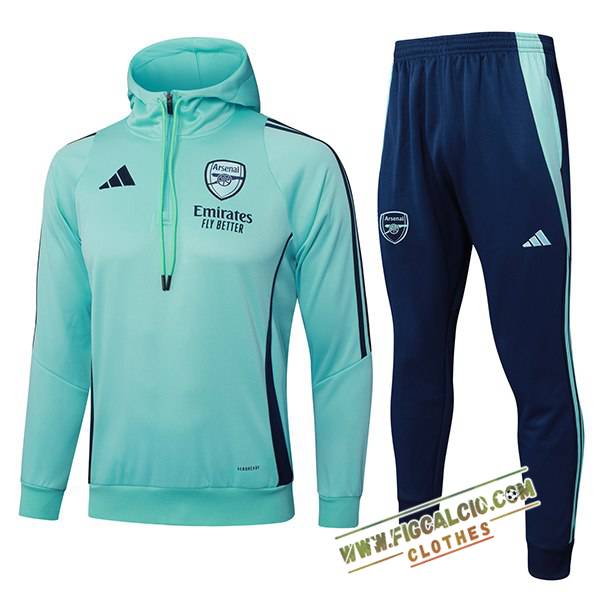 Insieme Giacca Con Cappuccio Tuta Arsenal Verde/Blu 2025/2026