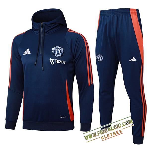 Insieme Giacca Con Cappuccio Tuta Manchester United Blu Reale 2025/2026