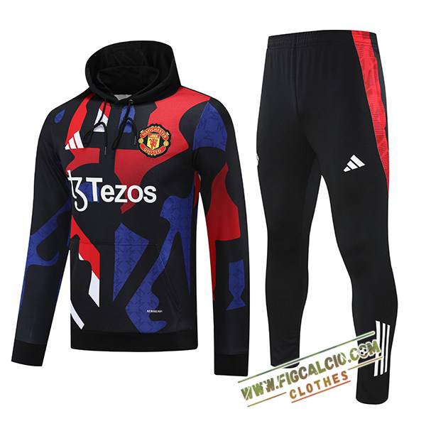 Insieme Giacca Con Cappuccio Tuta Manchester United Nero/Rosso/Blu 2025/2026