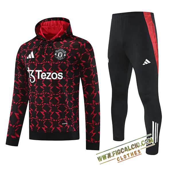 Insieme Giacca Con Cappuccio Tuta Manchester United Nero/Rosso 2025/2026