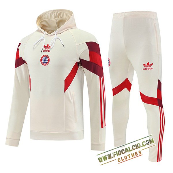 Insieme Giacca Con Cappuccio Tuta Bayern Monaco Beige/Rosso 2025/2026