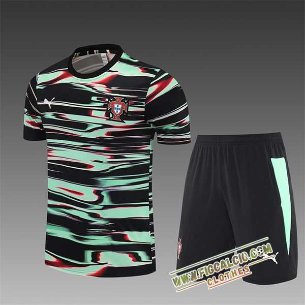 Kit Maglia Allenamento Portogallo Bambino Nero/Verde 2025/2026