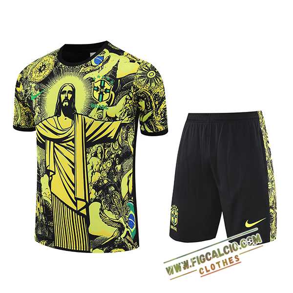 Kit Maglia Allenamento Brasile Bambino Giallo/Nero 2025/2026