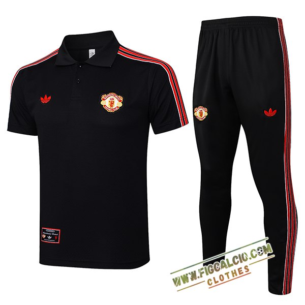 Kit Maglia Polo Manchester United Nero/Rosso 2025/2026