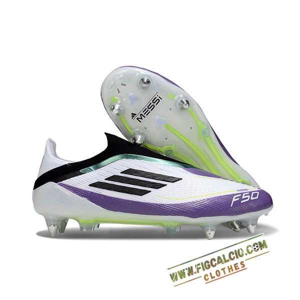 Adidas Scarpe Da Calcio F50 Elite Laceless SG Bianco/Nero/viola/Verde