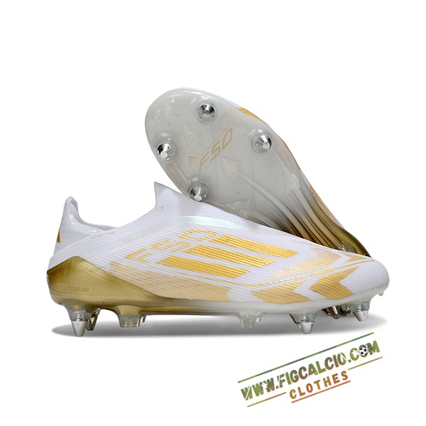 Adidas Scarpe Da Calcio F50 Elite Laceless SG Bianco/Giallo -02