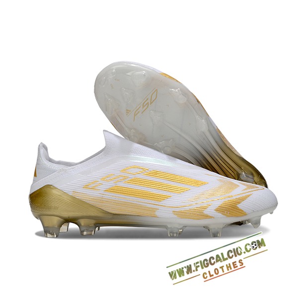 Adidas Scarpe Da Calcio F50 Elite Laceless FG Bianco/Giallo -02