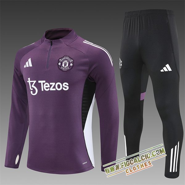Insieme Tuta Calcio Manchester United Bambino viola/Bianco/Nero 2025/2026