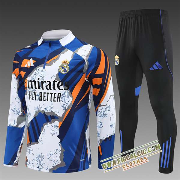 Insieme Tuta Calcio Real Madrid Bambino Bianco/Blu/Arancia 2025/2026